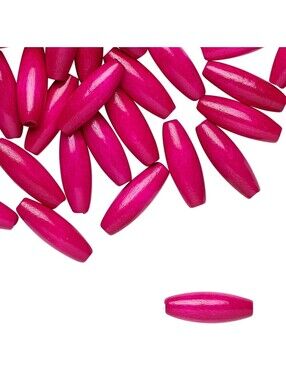Bulk Lot Vintage West Germany Lacquered Fuchsia Pink 15x5 Oval Wood Beads 50 pcs